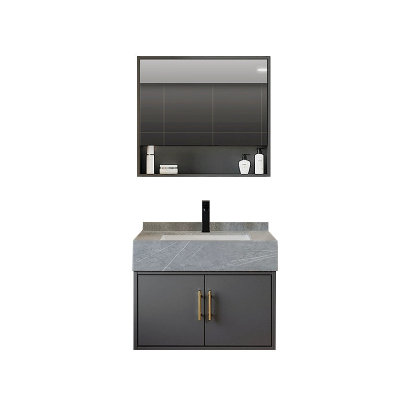 Grey Wall-Mounted Modern Single-Sink Rectangular Wood Bathroom Vanity Set 24"L x 19"W x 22"H Undermount Sink Clearhalo 'Bathroom Remodel & Bathroom Fixtures' 'Bathroom Vanities' 'bathroom_vanities' 'Home Improvement' 'home_improvement' 'home_improvement_bathroom_vanities' 8280456