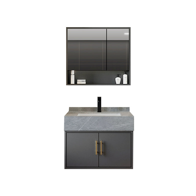 Grey Wall-Mounted Modern Single-Sink Rectangular Wood Bathroom Vanity Set 28"L x 19"W x 22"H Undermount Sink Clearhalo 'Bathroom Remodel & Bathroom Fixtures' 'Bathroom Vanities' 'bathroom_vanities' 'Home Improvement' 'home_improvement' 'home_improvement_bathroom_vanities' 8280459