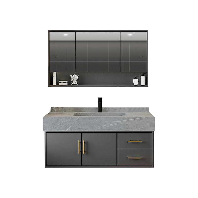 Grey Wall-Mounted Modern Single-Sink Rectangular Wood Bathroom Vanity Set 47"L x 19"W x 22"H Integrated Clearhalo 'Bathroom Remodel & Bathroom Fixtures' 'Bathroom Vanities' 'bathroom_vanities' 'Home Improvement' 'home_improvement' 'home_improvement_bathroom_vanities' 8280473