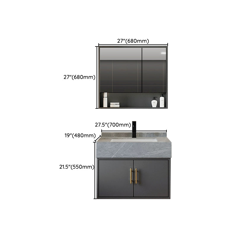 Grey Wall-Mounted Modern Single-Sink Rectangular Wood Bathroom Vanity Set Clearhalo 'Bathroom Remodel & Bathroom Fixtures' 'Bathroom Vanities' 'bathroom_vanities' 'Home Improvement' 'home_improvement' 'home_improvement_bathroom_vanities' 8280478