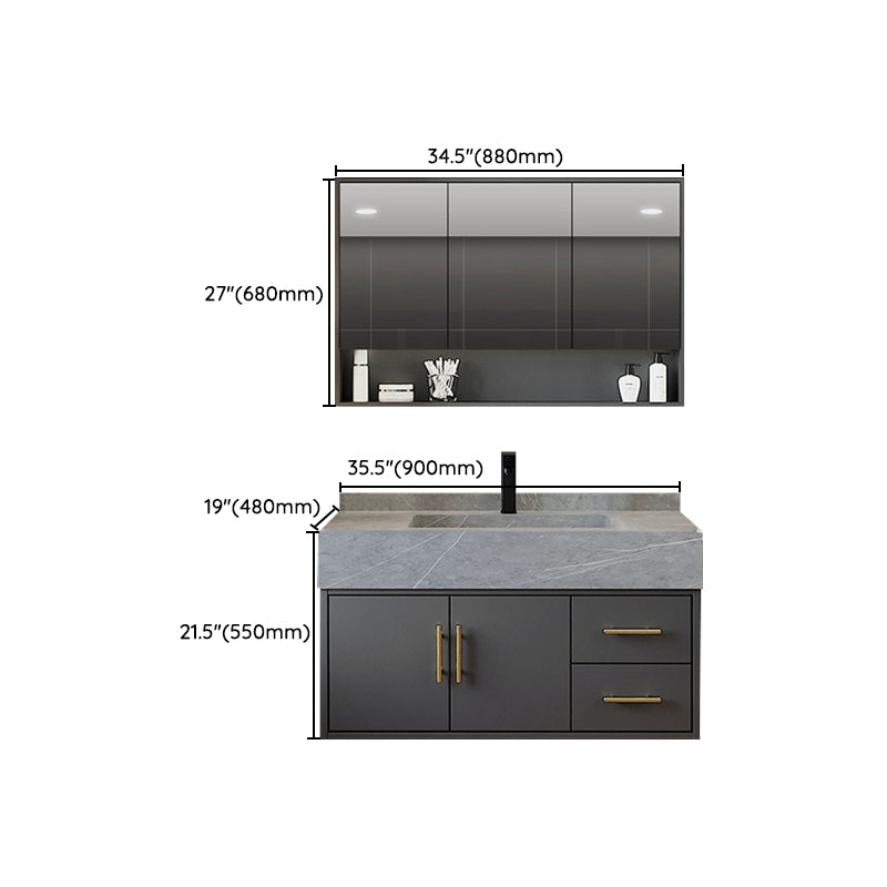 Grey Wall-Mounted Modern Single-Sink Rectangular Wood Bathroom Vanity Set Clearhalo 'Bathroom Remodel & Bathroom Fixtures' 'Bathroom Vanities' 'bathroom_vanities' 'Home Improvement' 'home_improvement' 'home_improvement_bathroom_vanities' 8280483