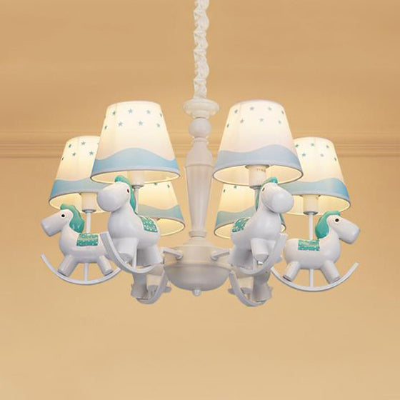 Cartoon Unicorn Hanging Lamp 5/6 Lights Fabric Hanging Chandelier for Nursing Room 6 Blue Clearhalo 'Ceiling Lights' 'Chandeliers' Lighting' options 82806_2cfaad3e-2d7a-44dd-b489-8473694c10cd