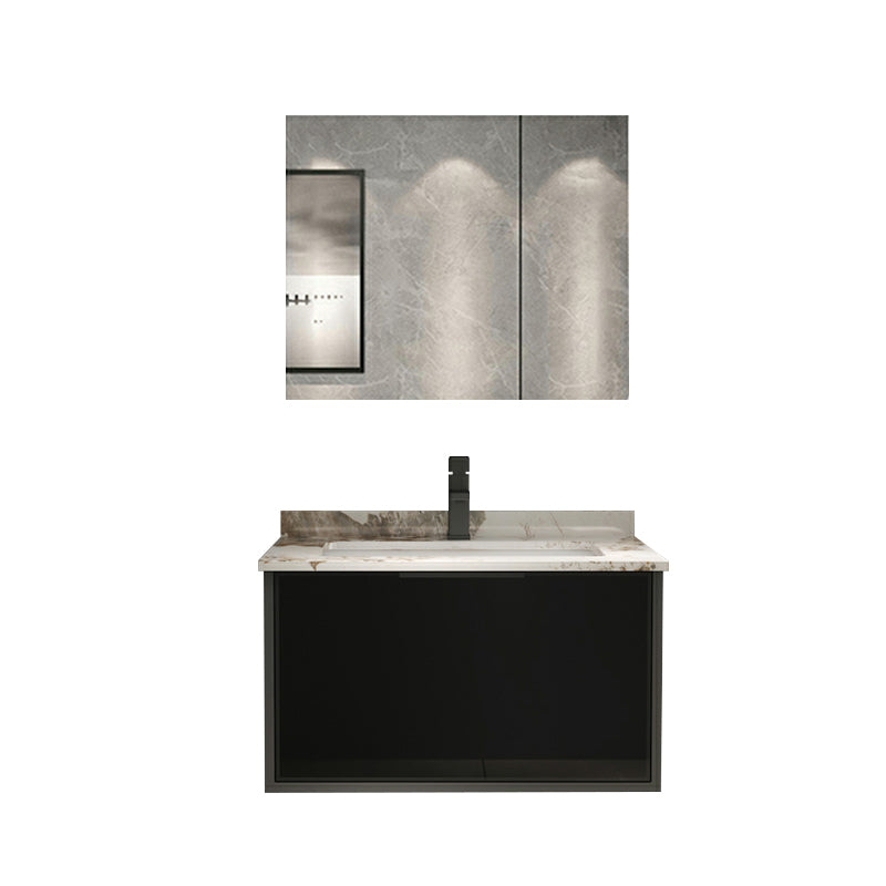 Black Wood Wall Mount Single-Sink Rectangular Bathroom Sink Vanity 28"L x 22"W x 18"H Clearhalo 'Bathroom Remodel & Bathroom Fixtures' 'Bathroom Vanities' 'bathroom_vanities' 'Home Improvement' 'home_improvement' 'home_improvement_bathroom_vanities' 8287448