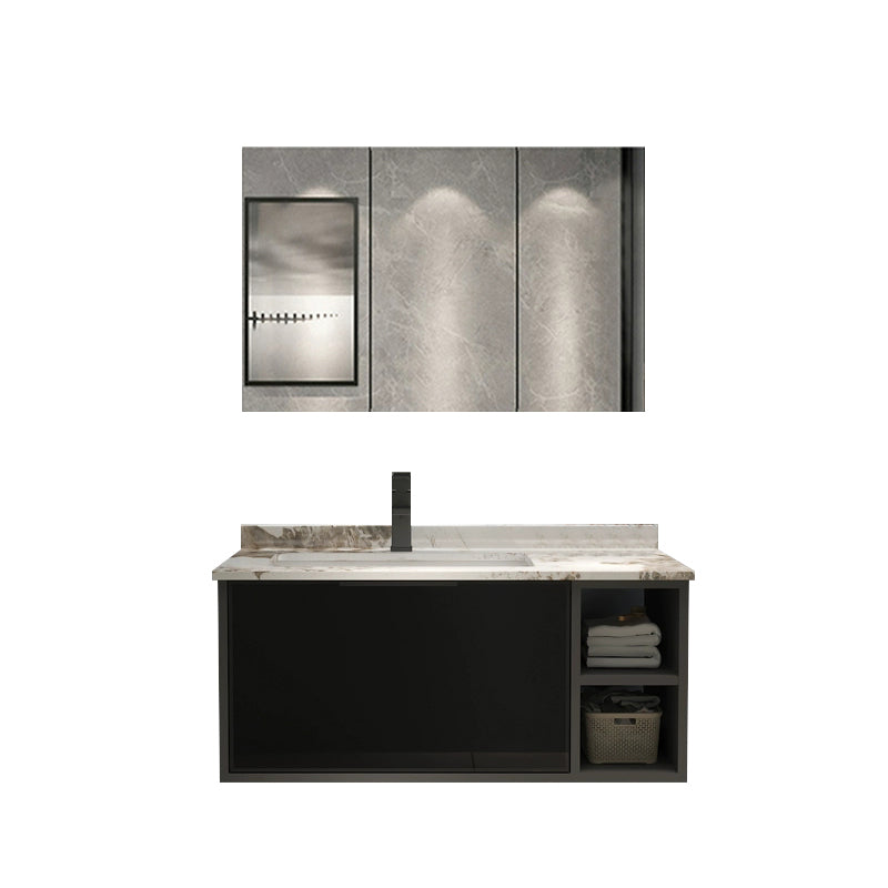 Black Wood Wall Mount Single-Sink Rectangular Bathroom Sink Vanity 35"L x 22"W x 18"H Clearhalo 'Bathroom Remodel & Bathroom Fixtures' 'Bathroom Vanities' 'bathroom_vanities' 'Home Improvement' 'home_improvement' 'home_improvement_bathroom_vanities' 8287451