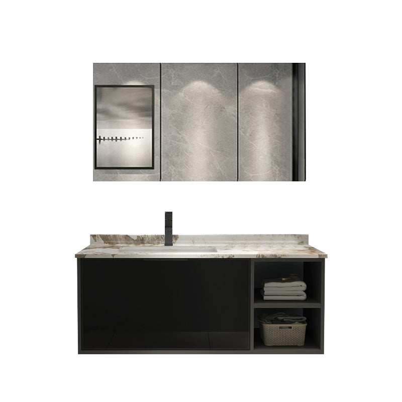 Black Wood Wall Mount Single-Sink Rectangular Bathroom Sink Vanity 47"L x 22"W x 18"H Clearhalo 'Bathroom Remodel & Bathroom Fixtures' 'Bathroom Vanities' 'bathroom_vanities' 'Home Improvement' 'home_improvement' 'home_improvement_bathroom_vanities' 8287455