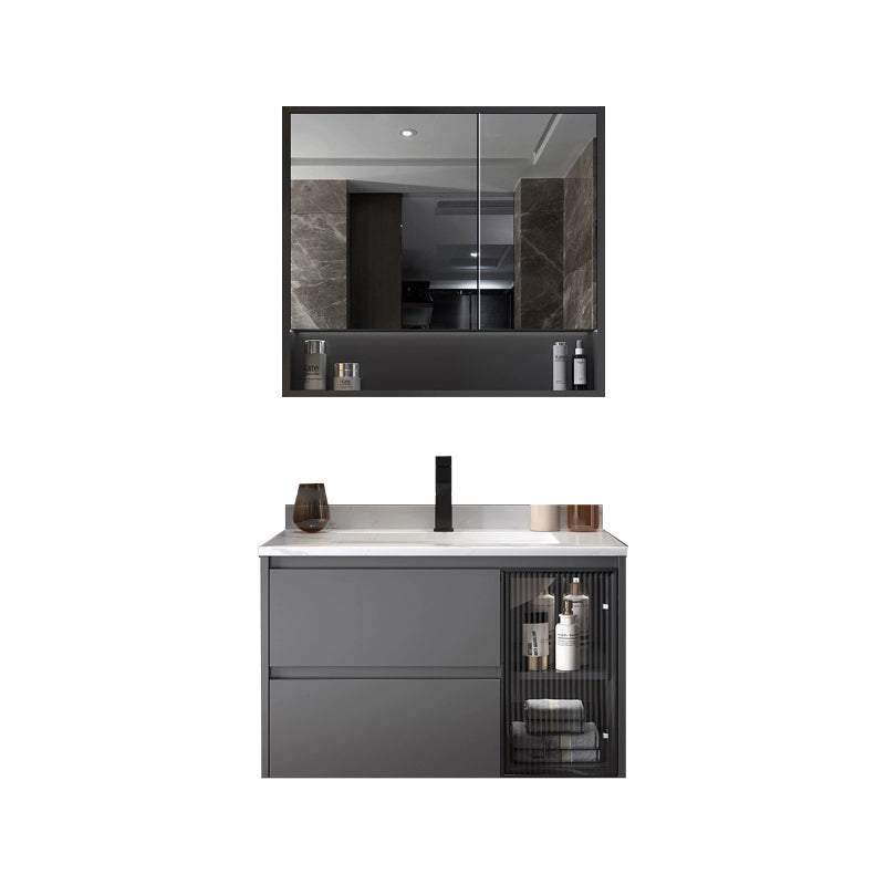 Fashionable Grey Bathroom Sink Vanity Two Drawer Wall Mounted Standard Clearhalo 'Bathroom Remodel & Bathroom Fixtures' 'Bathroom Vanities' 'bathroom_vanities' 'Home Improvement' 'home_improvement' 'home_improvement_bathroom_vanities' 8297729