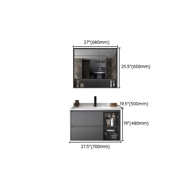 Fashionable Grey Bathroom Sink Vanity Two Drawer Wall Mounted Standard Clearhalo 'Bathroom Remodel & Bathroom Fixtures' 'Bathroom Vanities' 'bathroom_vanities' 'Home Improvement' 'home_improvement' 'home_improvement_bathroom_vanities' 8297734