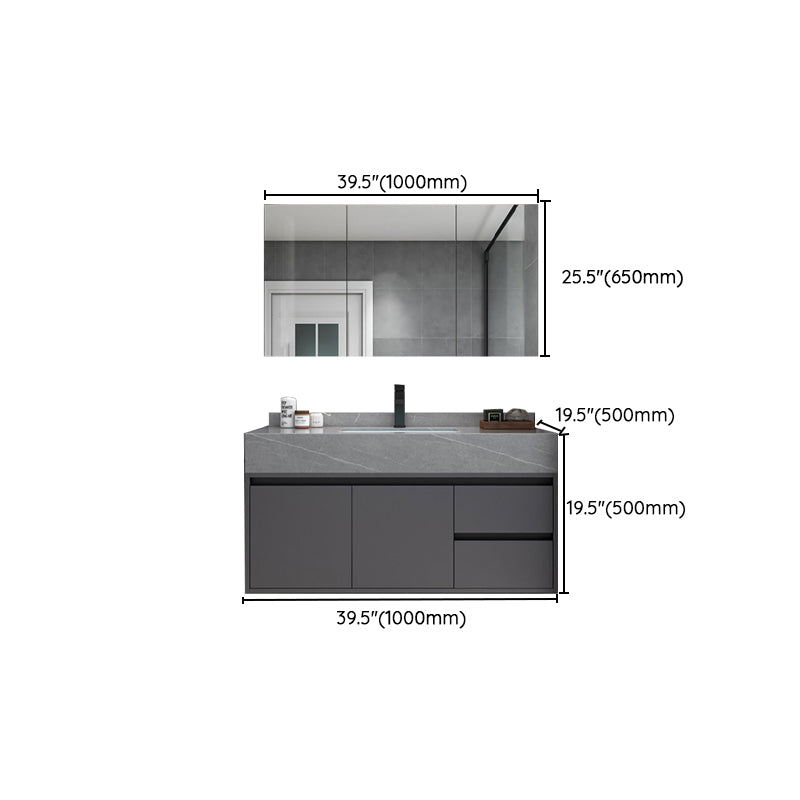 Modern Bathroom Sink Vanity Grey Wall Mounted Standard with Two Drawer Clearhalo 'Bathroom Remodel & Bathroom Fixtures' 'Bathroom Vanities' 'bathroom_vanities' 'Home Improvement' 'home_improvement' 'home_improvement_bathroom_vanities' 8302802