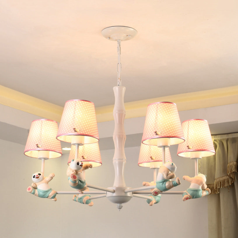 Cartoon Running Panda Hanging Lights Fabric Hanging Chandelier for Living Room 6 Pink Clearhalo 'Ceiling Lights' 'Chandeliers' Lighting' options 83148_95d7d0db-2168-44e1-8ee7-779ee9771f70