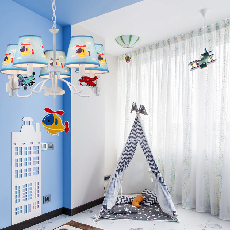 Bedroom Kindergarten Hanging Lamp with Plane Fabric and Metal Cartoon Light Blue Hanging Lights Clearhalo 'Ceiling Lights' 'Chandeliers' Lighting' options 83221
