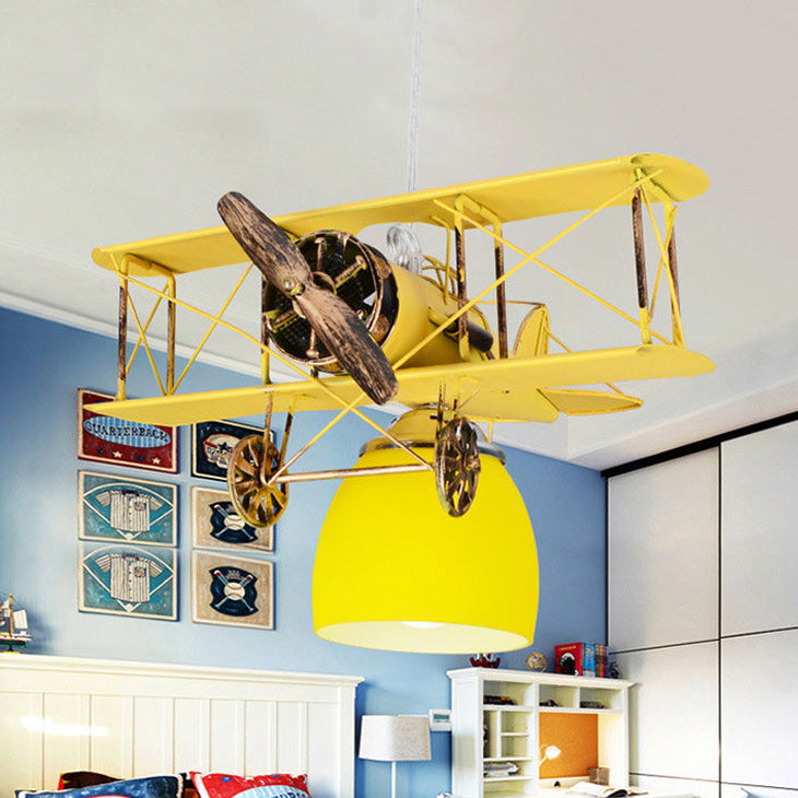 Modern Contemporary Fighter Plane Chandelier Metal Hanging Lamp Fixture for Kid Bedroom, Blue/Red/Yellow Clearhalo 'Ceiling Lights' 'Chandeliers' Lighting' options 83225