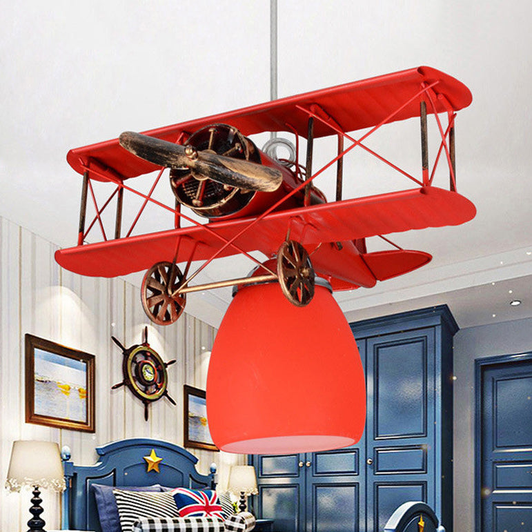 Modern Contemporary Fighter Plane Chandelier Metal Hanging Lamp Fixture for Kid Bedroom, Blue/Red/Yellow Clearhalo 'Ceiling Lights' 'Chandeliers' Lighting' options 83230