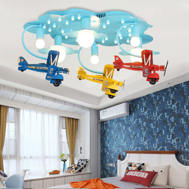 Kid Bedroom Fighter Plane Ceiling Light Fixture Metal Modern Flush Mount Ceiling Light Blue A Clearhalo 'Ceiling Lights' 'Close To Ceiling Lights' 'Close to ceiling' 'Flush mount' Lighting' 83295