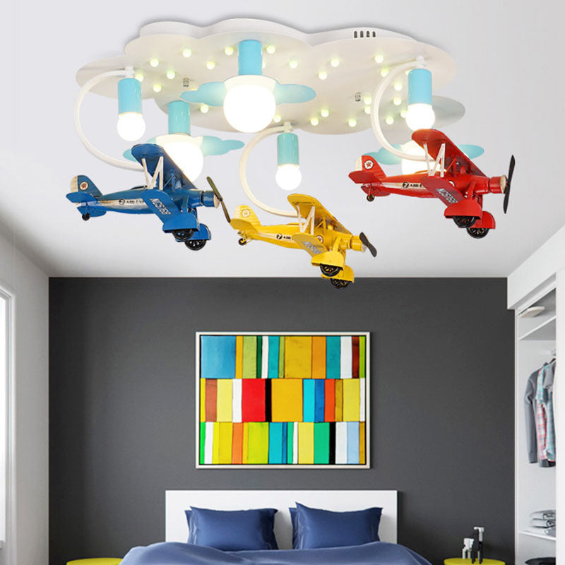 Kid Bedroom Fighter Plane Ceiling Light Fixture Metal Modern Flush Mount Ceiling Light White A Clearhalo 'Ceiling Lights' 'Close To Ceiling Lights' 'Close to ceiling' 'Flush mount' Lighting' 83296