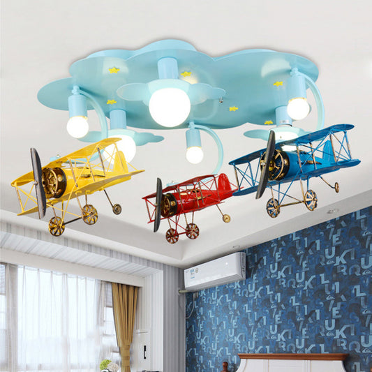 Kid Bedroom Fighter Plane Ceiling Light Fixture Metal Modern Flush Mount Ceiling Light Blue B Clearhalo 'Ceiling Lights' 'Close To Ceiling Lights' 'Close to ceiling' 'Flush mount' Lighting' 83300