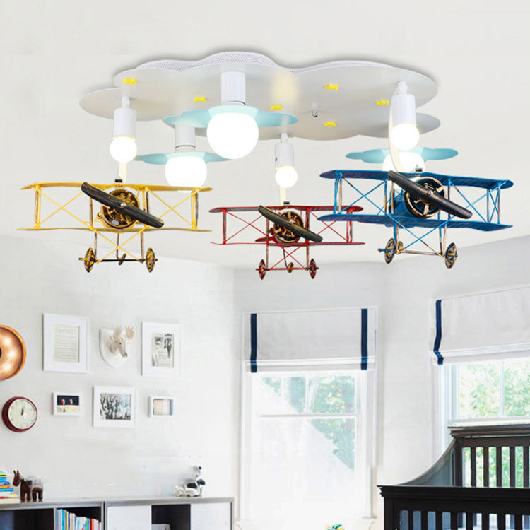 Kid Bedroom Fighter Plane Ceiling Light Fixture Metal Modern Flush Mount Ceiling Light White B Clearhalo 'Ceiling Lights' 'Close To Ceiling Lights' 'Close to ceiling' 'Flush mount' Lighting' 83304