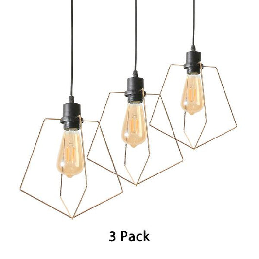 1/3-Pack Pentagon Metal Suspended Light with Wire Frame Loft Style 1 Light Indoor Hanging Lamp in Black/Gold Finish Clearhalo 'Ceiling Lights' 'Modern Pendants' 'Modern' 'Pendant Lights' 'Pendants' Lighting' 84178