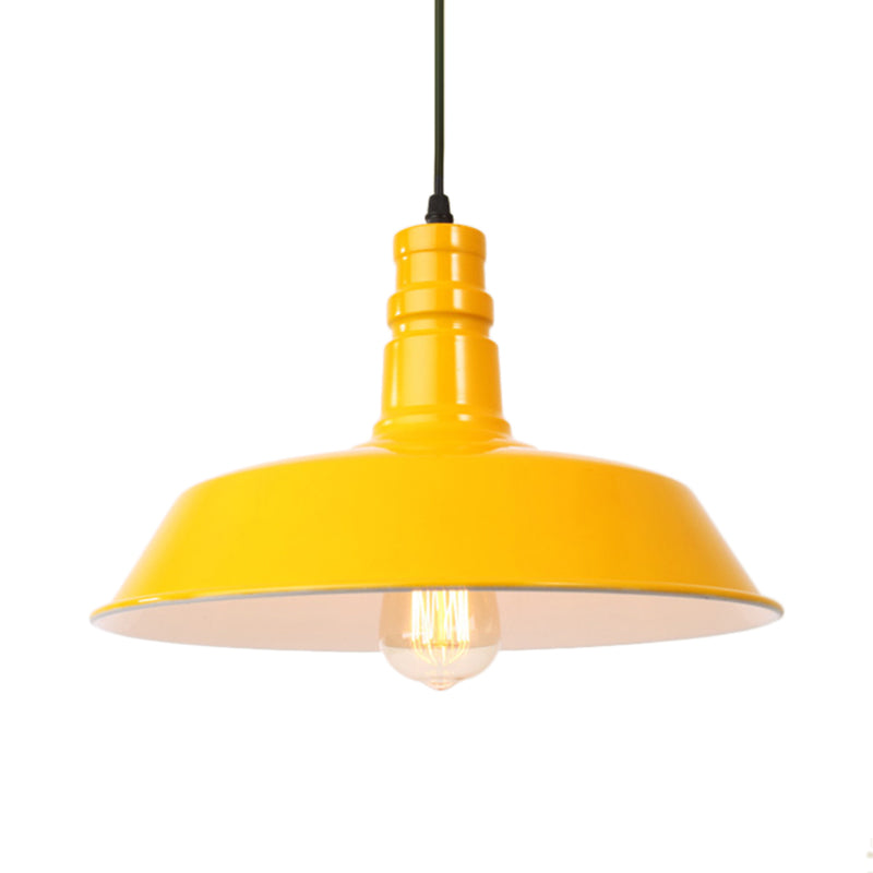 Metal Barn Shade Hanging Lamp Retro Style 1 Bulb Living Room Ceiling Pendant Fixture in Pink/Yellow, 10"/14"/18" Diameter Clearhalo 'Art Deco Pendants' 'Cast Iron' 'Ceiling Lights' 'Ceramic' 'Crystal' 'Industrial Pendants' 'Industrial' 'Metal' 'Middle Century Pendants' 'Pendant Lights' 'Pendants' 'Tiffany' Lighting' 84195