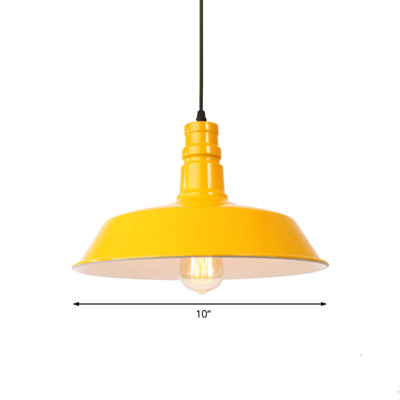 Metal Barn Shade Hanging Lamp Retro Style 1 Bulb Living Room Ceiling Pendant Fixture in Pink/Yellow, 10"/14"/18" Diameter Clearhalo 'Art Deco Pendants' 'Cast Iron' 'Ceiling Lights' 'Ceramic' 'Crystal' 'Industrial Pendants' 'Industrial' 'Metal' 'Middle Century Pendants' 'Pendant Lights' 'Pendants' 'Tiffany' Lighting' 84196