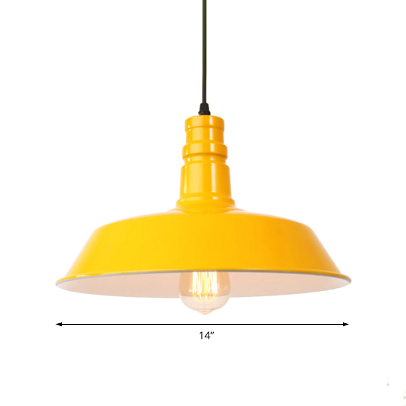 Metal Barn Shade Hanging Lamp Retro Style 1 Bulb Living Room Ceiling Pendant Fixture in Pink/Yellow, 10"/14"/18" Diameter Clearhalo 'Art Deco Pendants' 'Cast Iron' 'Ceiling Lights' 'Ceramic' 'Crystal' 'Industrial Pendants' 'Industrial' 'Metal' 'Middle Century Pendants' 'Pendant Lights' 'Pendants' 'Tiffany' Lighting' 84197