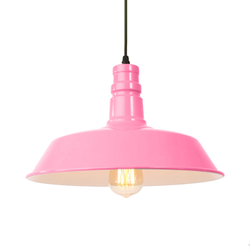 Metal Barn Shade Hanging Lamp Retro Style 1 Bulb Living Room Ceiling Pendant Fixture in Pink/Yellow, 10"/14"/18" Diameter Clearhalo 'Art Deco Pendants' 'Cast Iron' 'Ceiling Lights' 'Ceramic' 'Crystal' 'Industrial Pendants' 'Industrial' 'Metal' 'Middle Century Pendants' 'Pendant Lights' 'Pendants' 'Tiffany' Lighting' 84202