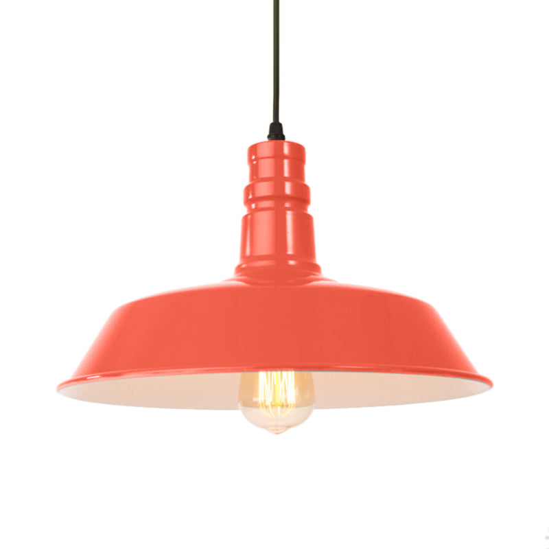 Metal Barn Shade Hanging Lamp Retro Style 1 Bulb Living Room Ceiling Pendant Fixture in Pink/Yellow, 10"/14"/18" Diameter Clearhalo 'Art Deco Pendants' 'Cast Iron' 'Ceiling Lights' 'Ceramic' 'Crystal' 'Industrial Pendants' 'Industrial' 'Metal' 'Middle Century Pendants' 'Pendant Lights' 'Pendants' 'Tiffany' Lighting' 84206