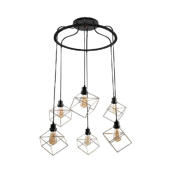 Metal Geometric Suspension Light with Wire Frame Vintage Style 4/6 Lights Dining Room Hanging Lamp in Black/Gold 6 Black B Clearhalo 'Art Deco Pendants' 'Black' 'Cast Iron' 'Ceiling Lights' 'Ceramic' 'Crystal' 'Industrial Pendants' 'Industrial' 'Metal' 'Middle Century Pendants' 'Pendant Lights' 'Pendants' 'Rustic Pendants' 'Tiffany' Lighting' 84405