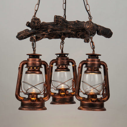 Kerosene Clear Glass Chandelier Lighting Coastal 3-Light Dining Room Pendant Lighting in Bronze/Copper Copper Clearhalo 'Cast Iron' 'Ceiling Lights' 'Chandeliers' 'Industrial Chandeliers' 'Industrial' 'Metal' 'Middle Century Chandeliers' 'Rustic Chandeliers' 'Tiffany' Lighting' 84938