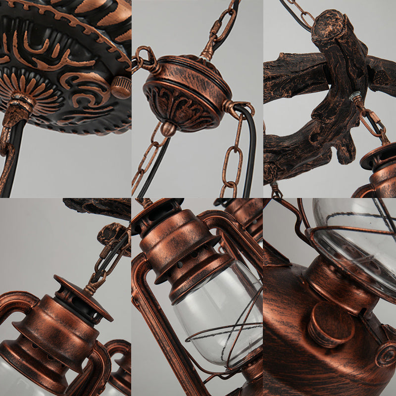 Kerosene Clear Glass Chandelier Lighting Coastal 3-Light Dining Room Pendant Lighting in Bronze/Copper Clearhalo 'Cast Iron' 'Ceiling Lights' 'Chandeliers' 'Industrial Chandeliers' 'Industrial' 'Metal' 'Middle Century Chandeliers' 'Rustic Chandeliers' 'Tiffany' Lighting' 84940