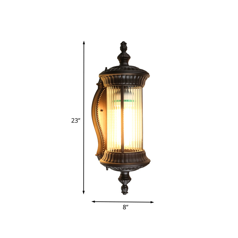 Lodge Cylindrical Sconce Fixture Single Light Clear Prismatic Glass Wall Lamp in Dark Coffee Clearhalo 'Wall Lamps & Sconces' 'Wall Lights' Lighting' 849667