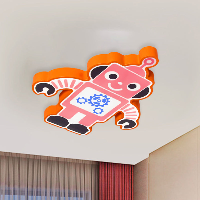 Robot Kindergarten Ceiling Lamp Iron Integrated LED Cartoon Flush Mount Fixture in Yellow/Blue/Green Orange Clearhalo 'Ceiling Lights' 'Close To Ceiling Lights' 'Close to ceiling' 'Flush mount' Lighting' 849668