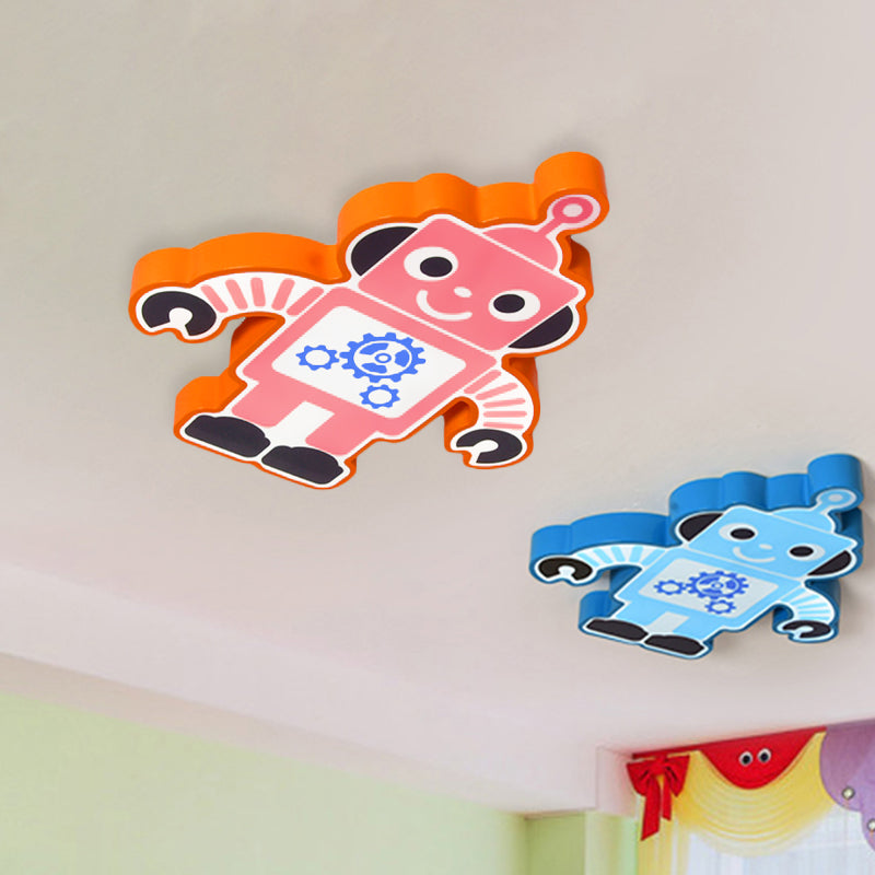 Robot Kindergarten Ceiling Lamp Iron Integrated LED Cartoon Flush Mount Fixture in Yellow/Blue/Green Clearhalo 'Ceiling Lights' 'Close To Ceiling Lights' 'Close to ceiling' 'Flush mount' Lighting' 849669