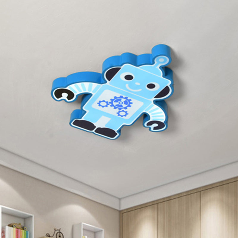 Robot Kindergarten Ceiling Lamp Iron Integrated LED Cartoon Flush Mount Fixture in Yellow/Blue/Green Clearhalo 'Ceiling Lights' 'Close To Ceiling Lights' 'Close to ceiling' 'Flush mount' Lighting' 849673