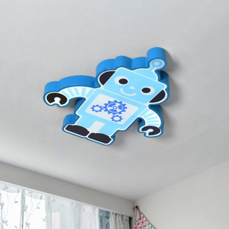 Robot Kindergarten Ceiling Lamp Iron Integrated LED Cartoon Flush Mount Fixture in Yellow/Blue/Green Clearhalo 'Ceiling Lights' 'Close To Ceiling Lights' 'Close to ceiling' 'Flush mount' Lighting' 849674