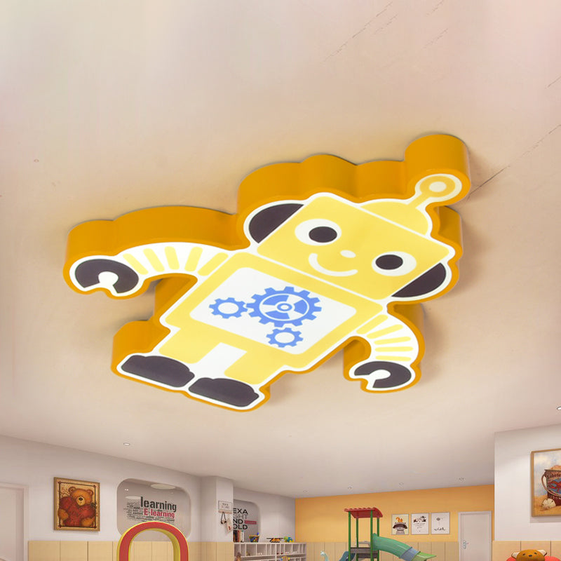 Robot Kindergarten Ceiling Lamp Iron Integrated LED Cartoon Flush Mount Fixture in Yellow/Blue/Green Clearhalo 'Ceiling Lights' 'Close To Ceiling Lights' 'Close to ceiling' 'Flush mount' Lighting' 849677