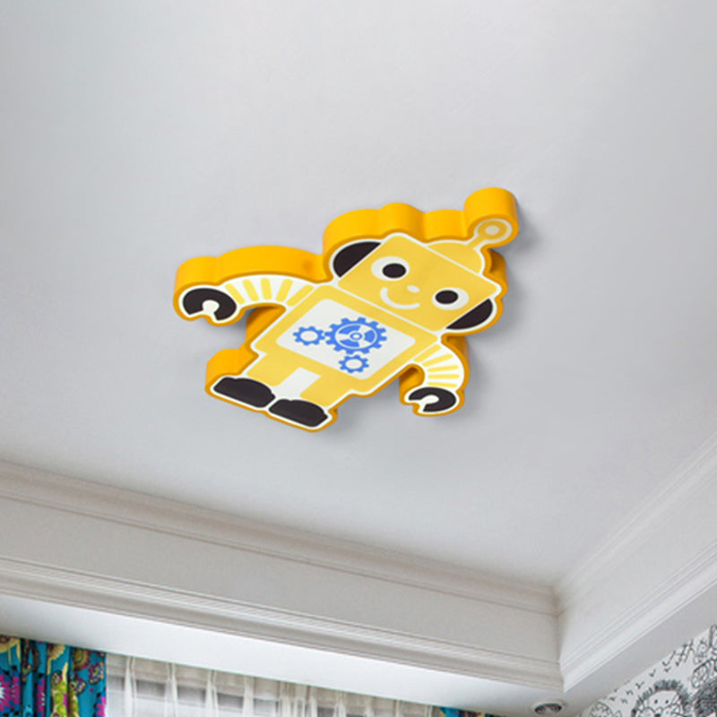 Robot Kindergarten Ceiling Lamp Iron Integrated LED Cartoon Flush Mount Fixture in Yellow/Blue/Green Clearhalo 'Ceiling Lights' 'Close To Ceiling Lights' 'Close to ceiling' 'Flush mount' Lighting' 849678