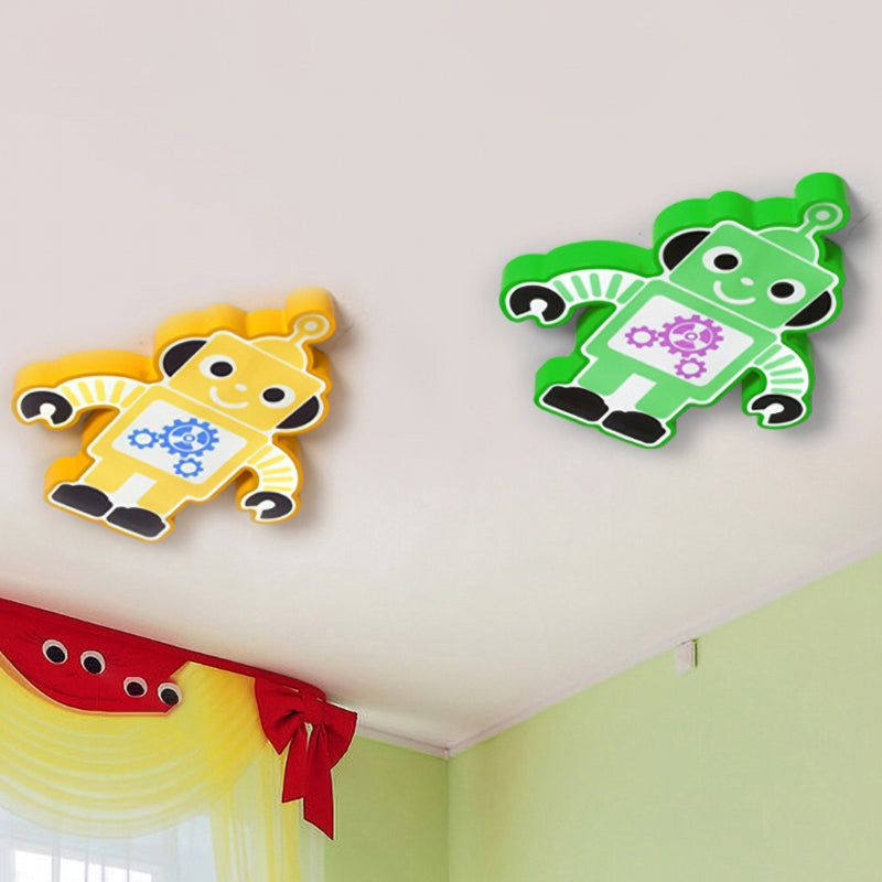 Robot Kindergarten Ceiling Lamp Iron Integrated LED Cartoon Flush Mount Fixture in Yellow/Blue/Green Clearhalo 'Ceiling Lights' 'Close To Ceiling Lights' 'Close to ceiling' 'Flush mount' Lighting' 849682