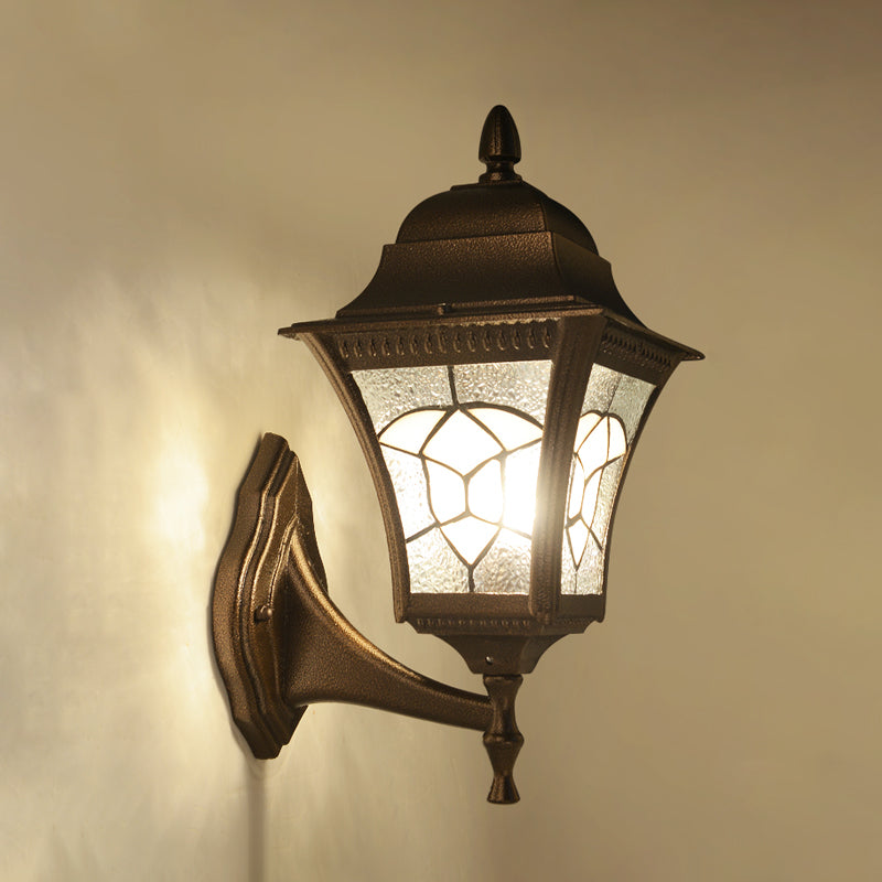 Birdcage Frosted Glass Wall Light Retro 1 Head Outdoor Wall Sconce Lighting Fixture in Coffee Clearhalo 'Wall Lamps & Sconces' 'Wall Lights' Lighting' 849696