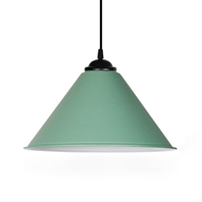 Black/Gray/White Cone Shade Ceiling Light Fixture Retro Style Metal 1 Light Bedroom Hanging Lamp, 12"/16" Diameter Light Green Clearhalo 'Ceiling Lights' 'Modern Pendants' 'Modern' 'Pendant Lights' 'Pendants' Lighting' 84991