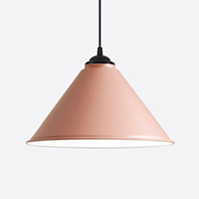 Black/Gray/White Cone Shade Ceiling Light Fixture Retro Style Metal 1 Light Bedroom Hanging Lamp, 12"/16" Diameter Pink Clearhalo 'Ceiling Lights' 'Modern Pendants' 'Modern' 'Pendant Lights' 'Pendants' Lighting' 84993