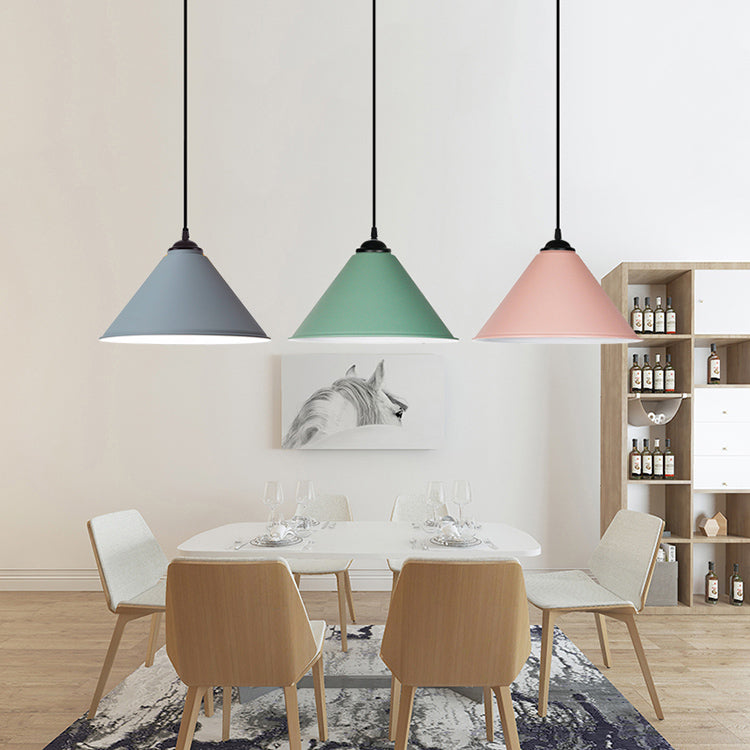 Black/Gray/White Cone Shade Ceiling Light Fixture Retro Style Metal 1 Light Bedroom Hanging Lamp, 12"/16" Diameter Clearhalo 'Ceiling Lights' 'Modern Pendants' 'Modern' 'Pendant Lights' 'Pendants' Lighting' 84994