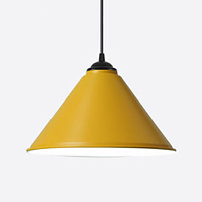 Black/Gray/White Cone Shade Ceiling Light Fixture Retro Style Metal 1 Light Bedroom Hanging Lamp, 12"/16" Diameter Light Yellow Clearhalo 'Ceiling Lights' 'Modern Pendants' 'Modern' 'Pendant Lights' 'Pendants' Lighting' 84995