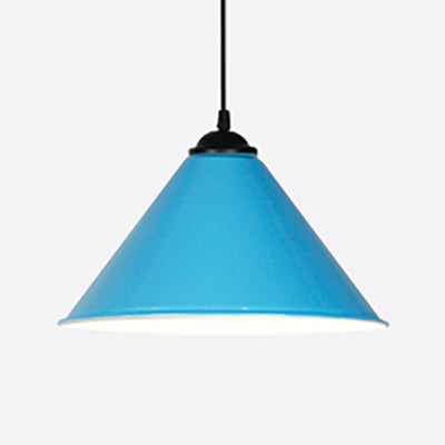 Black/Gray/White Cone Shade Ceiling Light Fixture Retro Style Metal 1 Light Bedroom Hanging Lamp, 12"/16" Diameter Light Blue Clearhalo 'Ceiling Lights' 'Modern Pendants' 'Modern' 'Pendant Lights' 'Pendants' Lighting' 84996