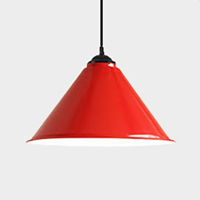 Black/Gray/White Cone Shade Ceiling Light Fixture Retro Style Metal 1 Light Bedroom Hanging Lamp, 12"/16" Diameter Red Clearhalo 'Ceiling Lights' 'Modern Pendants' 'Modern' 'Pendant Lights' 'Pendants' Lighting' 85001