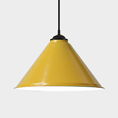 Black/Gray/White Cone Shade Ceiling Light Fixture Retro Style Metal 1 Light Bedroom Hanging Lamp, 12"/16" Diameter Yellow Clearhalo 'Ceiling Lights' 'Modern Pendants' 'Modern' 'Pendant Lights' 'Pendants' Lighting' 85002