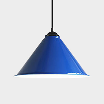 Black/Gray/White Cone Shade Ceiling Light Fixture Retro Style Metal 1 Light Bedroom Hanging Lamp, 12"/16" Diameter Blue Clearhalo 'Ceiling Lights' 'Modern Pendants' 'Modern' 'Pendant Lights' 'Pendants' Lighting' 85003