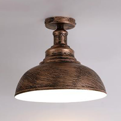 Bowl Dining Table Semi-Flush Ceiling Light Antique Iron 1 Head Rust Ceiling Light Fixture, 11.5"/16" Diameter Rust Clearhalo 'Ceiling Lights' 'Close To Ceiling Lights' 'Close to ceiling' 'Semi-flushmount' Lighting' 85052