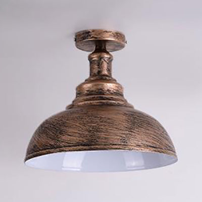 Bowl Dining Table Semi-Flush Ceiling Light Antique Iron 1 Head Rust Ceiling Light Fixture, 11.5"/16" Diameter Clearhalo 'Ceiling Lights' 'Close To Ceiling Lights' 'Close to ceiling' 'Semi-flushmount' Lighting' 85053