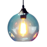 Globe Pendant Light Industrial 1 Light 8"/10" Wide Grey/Red/Blue Glass Hanging Lamp in Black Blue Clearhalo 'Ceiling Lights' 'Close To Ceiling Lights' 'Glass shade' 'Glass' 'Industrial Pendants' 'Industrial' 'Middle Century Pendants' 'Pendant Lights' 'Pendants' 'Tiffany' Lighting' 85223