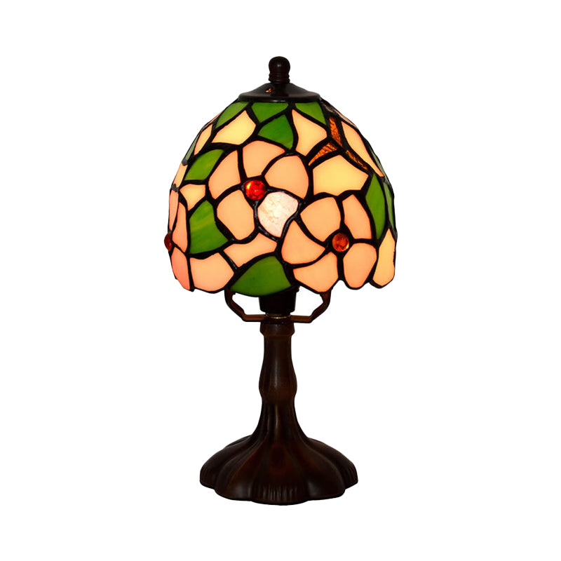 Stained Art Glass Dark Coffee Table Light Bowled 1 Bulb Tiffany Style Nightstand Lamp Clearhalo 'Lamps' 'Table Lamps' Lighting' 852259